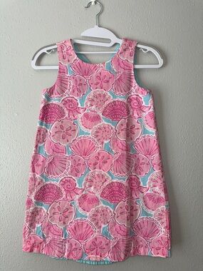 Tommy Bahama Pink Shell Print Girls' Casual Dress with Aqua Accents
